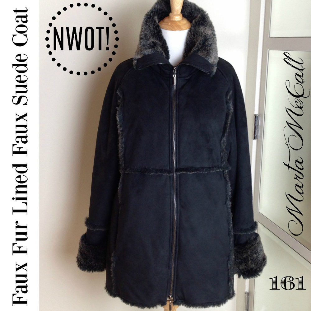 NWOT Faux Suede Faux Fur Lined Shearling Warm Coat